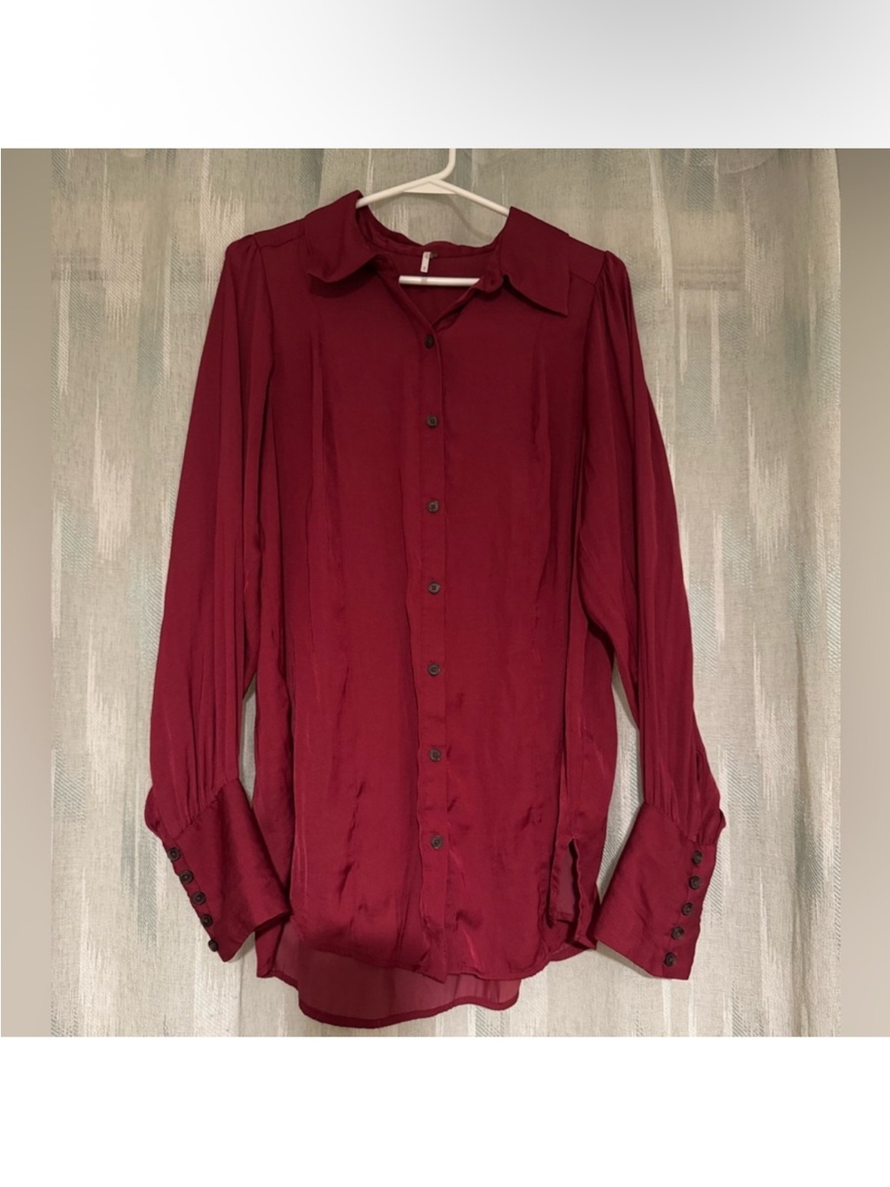Free People Button-Front Long-Sleeve Blouse in Berry - Picture 2 of 8